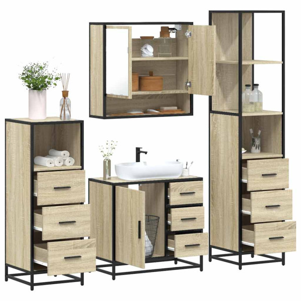 Juego de muebles de baño 4 pzas contrachapada roble sonoma Juego de muebles de baño 4 pzas contrachapada roble sonoma D