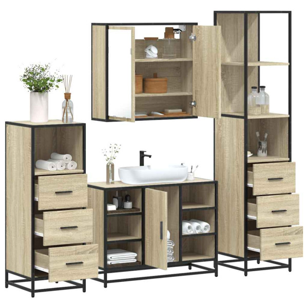 Juego de muebles de baño 4 pzas contrachapada roble sonoma Juego de muebles de baño 4 pzas contrachapada roble sonoma D