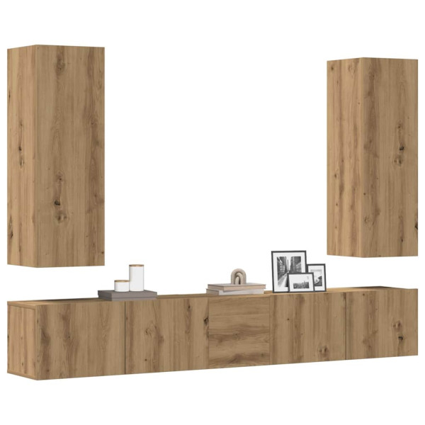 Muebles de TV de pared 5 uds madera ingeniería roble artesanal Muebles de TV de pared 5 uds madera ingeniería roble artesanal D