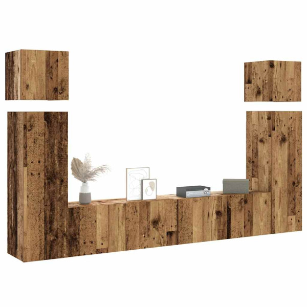 Conjunto de mueble de TV 8 piezas montado la pared madera vieja Conjunto de mueble de TV 8 piezas montado la pared madera vieja D