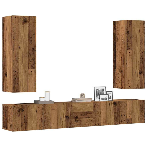Conjunto de mueble de TV 5 piezas montado la pared madera vieja Conjunto de mueble de TV 5 piezas montado la pared madera vieja D