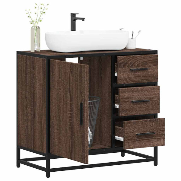 Mueble de lavabo madera de ingeniería roble marrón 65x33x60 cm Mueble de lavabo madera de ingeniería roble marrón 65x33x60 cm D