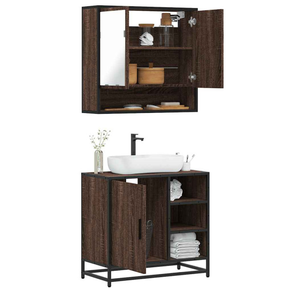 Set de muebles baño 2 pzas madera contrachapada marrón roble Set de muebles baño 2 pzas madera contrachapada marrón roble D