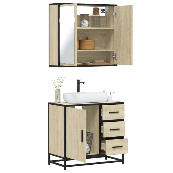 Set de muebles de baño 2 pzas madera contrachapada roble Sonoma Set de muebles de baño 2 pzas madera contrachapada roble Sonoma D