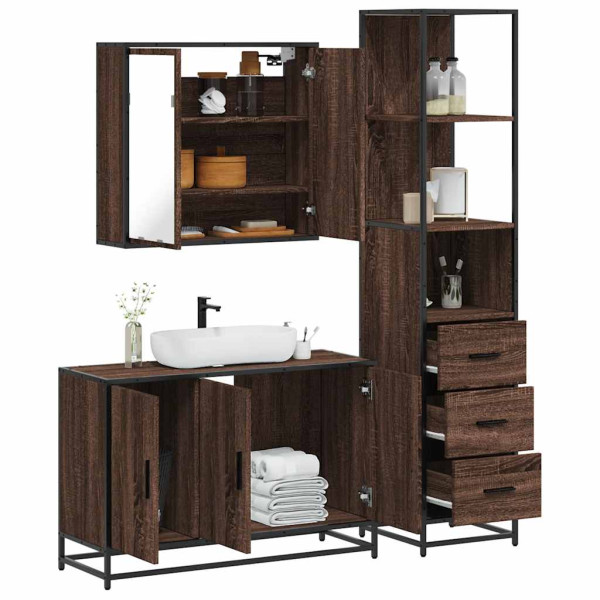 Set de muebles baño 3 pzas madera contrachapada roble marrón Set de muebles baño 3 pzas madera contrachapada roble marrón D