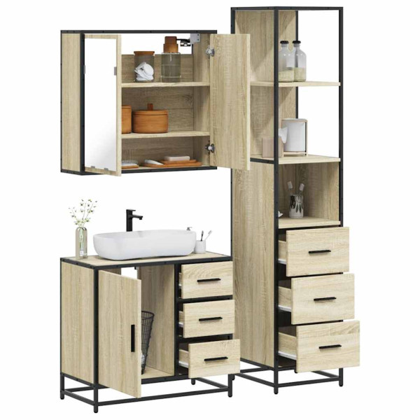 Set de muebles de baño 3 pzas madera contrachapada roble Sonoma Set de muebles de baño 3 pzas madera contrachapada roble Sonoma D