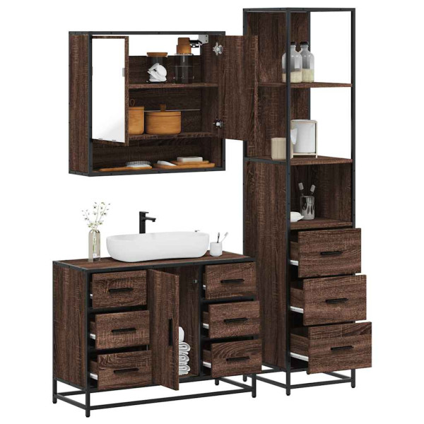 Set de muebles baño 3 pzas madera contrachapada roble marrón Set de muebles baño 3 pzas madera contrachapada roble marrón D