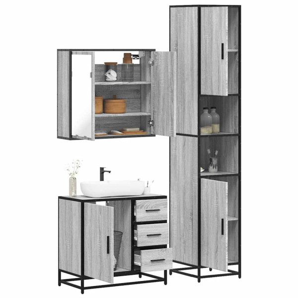 Set de muebles de baño 3 pzas madera contrachapada gris sonoma D