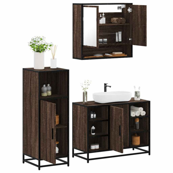 Set de muebles baño 3 pzas madera contrachapada roble marrón D