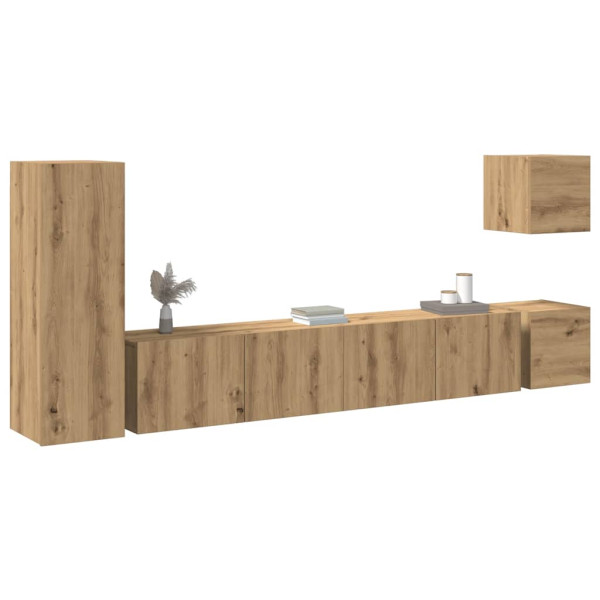 Mueble para TV de pared madera contrachapada artesanal 5 piezas Mueble para TV de pared madera contrachapada artesanal 5 piezas D