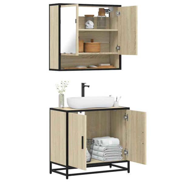 Set de muebles de baño 2 pzas madera contrachapada roble Sonoma Set de muebles de baño 2 pzas madera contrachapada roble Sonoma D