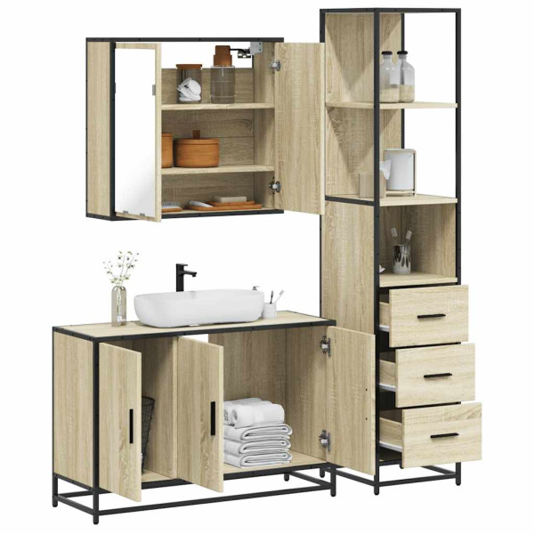 Set de muebles de baño 3 pzas madera contrachapada roble Sonoma Set de muebles de baño 3 pzas madera contrachapada roble Sonoma D