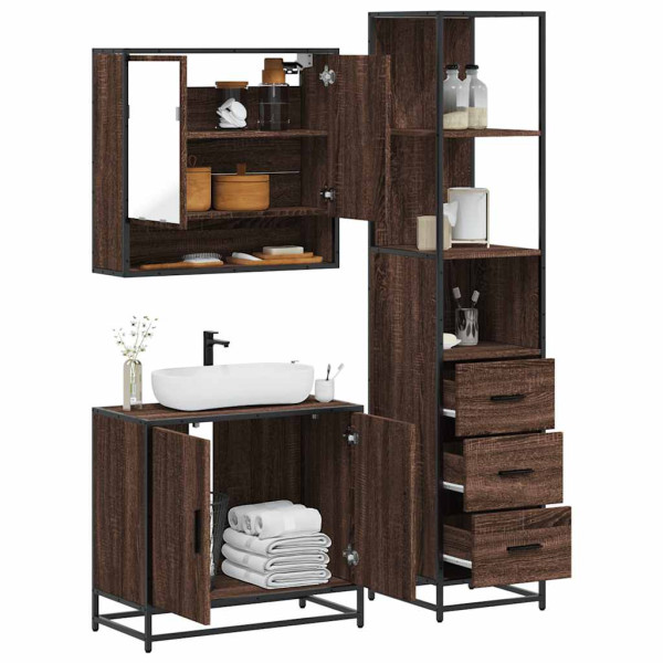 Set de muebles baño 3 pzas madera contrachapada roble marrón Set de muebles baño 3 pzas madera contrachapada roble marrón D