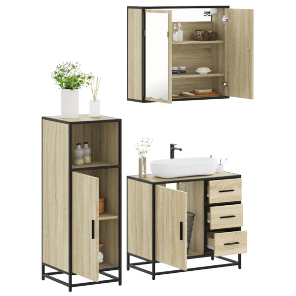 Set de muebles de baño 3 pzas madera contrachapada roble Sonoma D