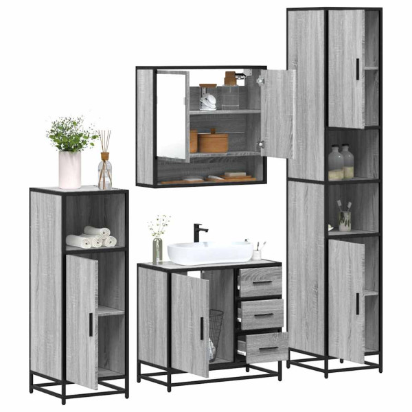 Set de muebles de baño 4 pzas madera contrachapada gris sonoma Set de muebles de baño 4 pzas madera contrachapada gris sonoma D