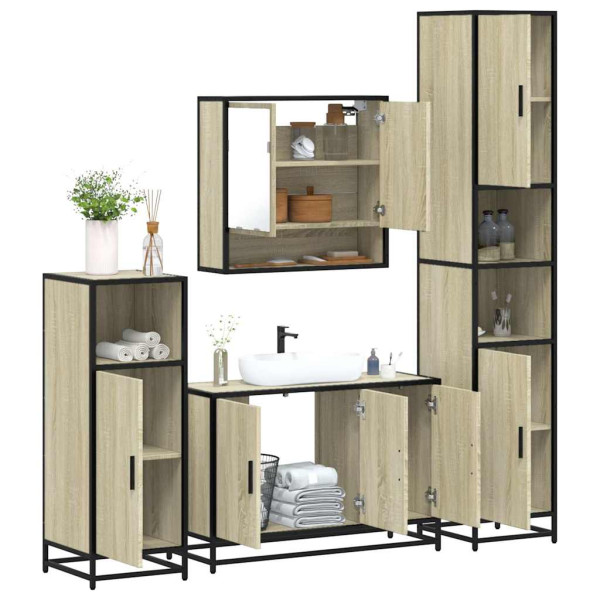 Juego de muebles de baño 4 pzas contrachapada roble sonoma Juego de muebles de baño 4 pzas contrachapada roble sonoma D