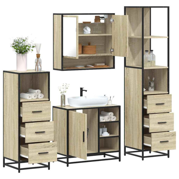 Juego de muebles de baño 4 pzas contrachapada roble sonoma Juego de muebles de baño 4 pzas contrachapada roble sonoma D