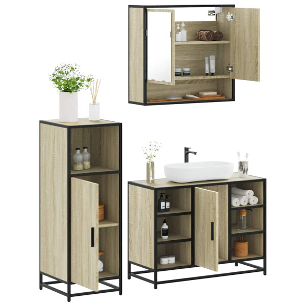 Set de muebles de baño 3 pzas madera contrachapada roble Sonoma D
