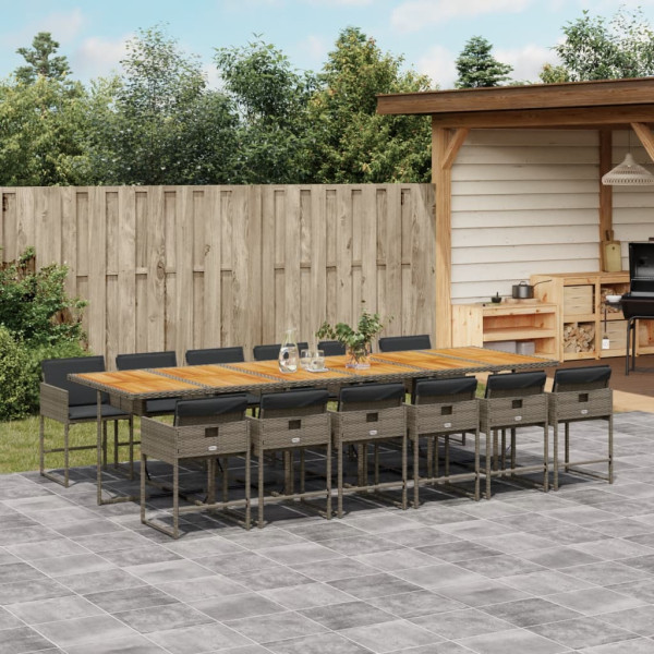 Set comedor de jardín con cojines 13 pzas ratán sintético gris Set comedor de jardín con cojines 13 pzas ratán sintético gris D