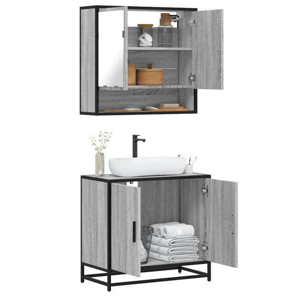 Set de muebles de baño 2 pzas madera contrachapada gris sonoma Set de muebles de baño 2 pzas madera contrachapada gris sonoma D