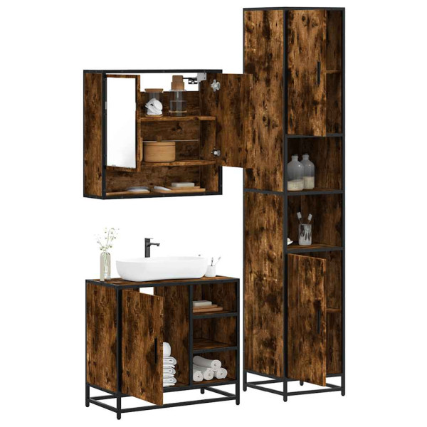 Set de muebles baño 3 pzas madera contrachapada roble ahumado D