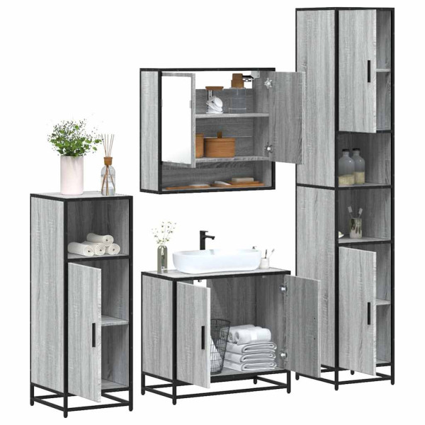 Set de muebles de baño 4 pzas madera contrachapada gris sonoma Set de muebles de baño 4 pzas madera contrachapada gris sonoma D