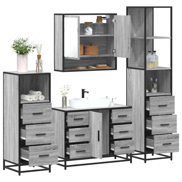 Set de muebles de baño 4 pzas madera contrachapada gris sonoma Set de muebles de baño 4 pzas madera contrachapada gris sonoma D