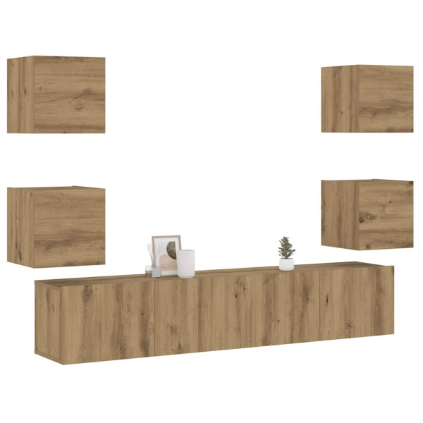 Muebles de TV de pared 6 uds madera ingeniería roble artesanal Muebles de TV de pared 6 uds madera ingeniería roble artesanal D