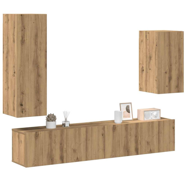 Mueble para TV de pared madera contrachapada artesanal 4 piezas Mueble para TV de pared madera contrachapada artesanal 4 piezas D