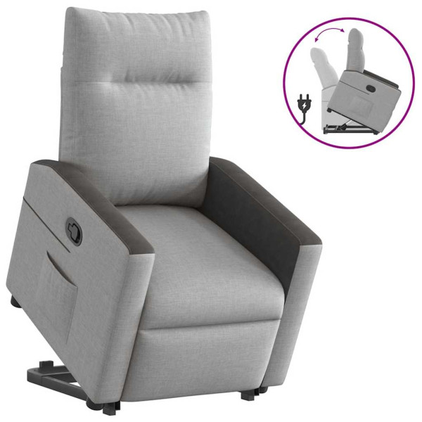 Sillón reclinable elevable de tela gris nube D