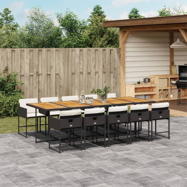 Set de comedor jardín 11 pzas con cojines ratán sintético negro Set de comedor jardín 11 pzas con cojines ratán sintético negro D