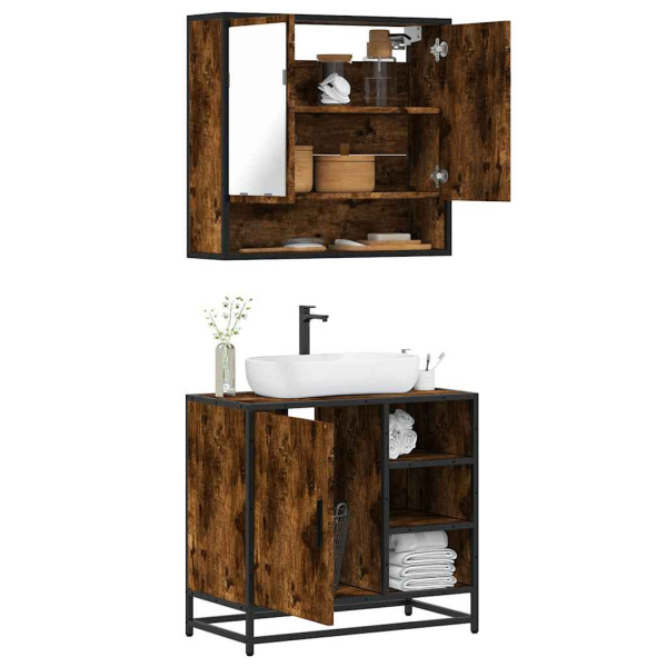 Set de muebles baño 2 pzas madera contrachapada roble ahumado Set de muebles baño 2 pzas madera contrachapada roble ahumado D