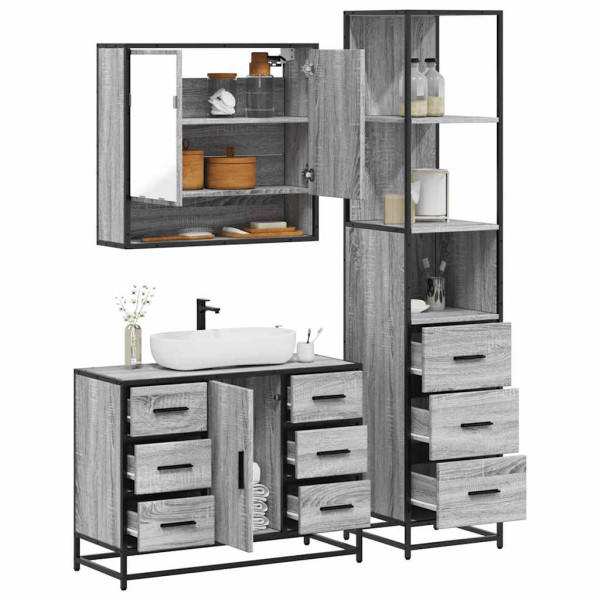 Set de muebles de baño 3 pzas madera contrachapada gris sonoma Set de muebles de baño 3 pzas madera contrachapada gris sonoma D
