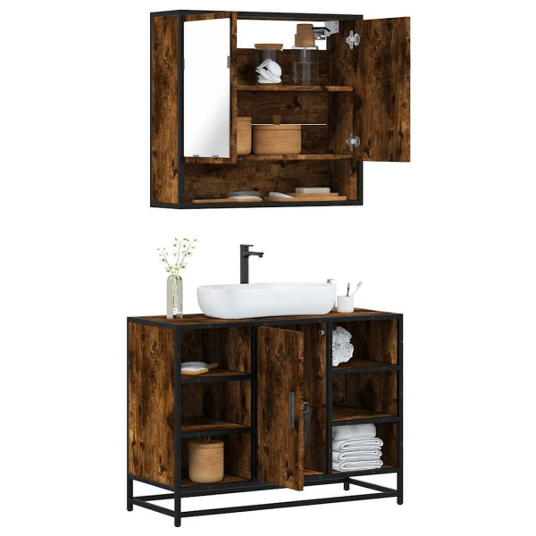 Set de muebles baño 2 pzas madera contrachapada roble ahumado D