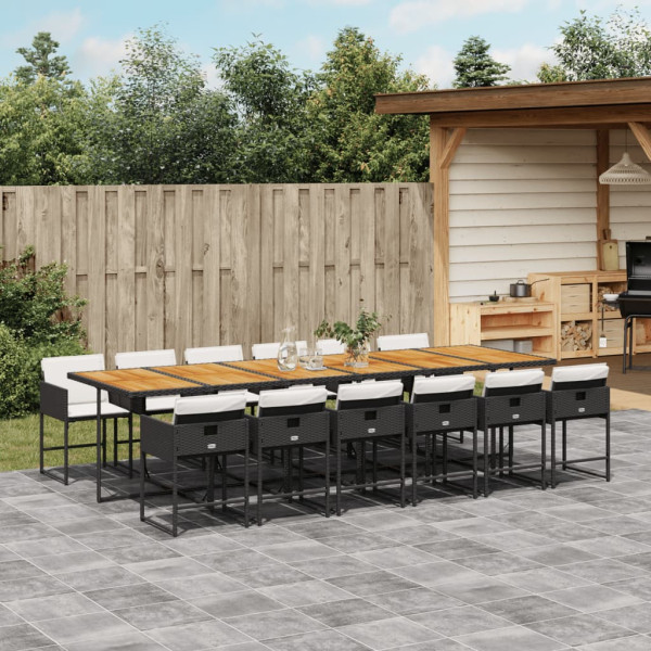 Set comedor de jardín con cojines 13 pzas ratán sintético negro Set comedor de jardín con cojines 13 pzas ratán sintético negro D