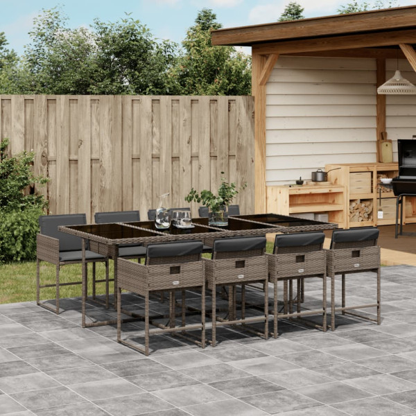 Set comedor jardín 9 pzas y cojines ratán sintético gris Set comedor jardín 9 pzas y cojines ratán sintético gris D