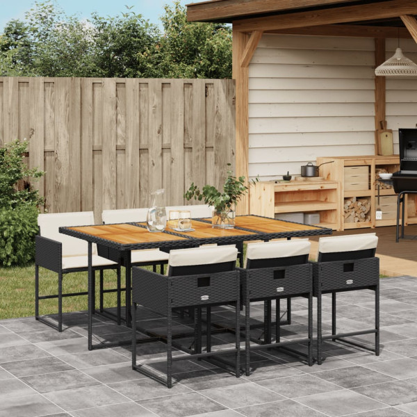 Set de comedor de jardín 7 pzas y cojines ratán sintético negro Set de comedor de jardín 7 pzas y cojines ratán sintético negro D