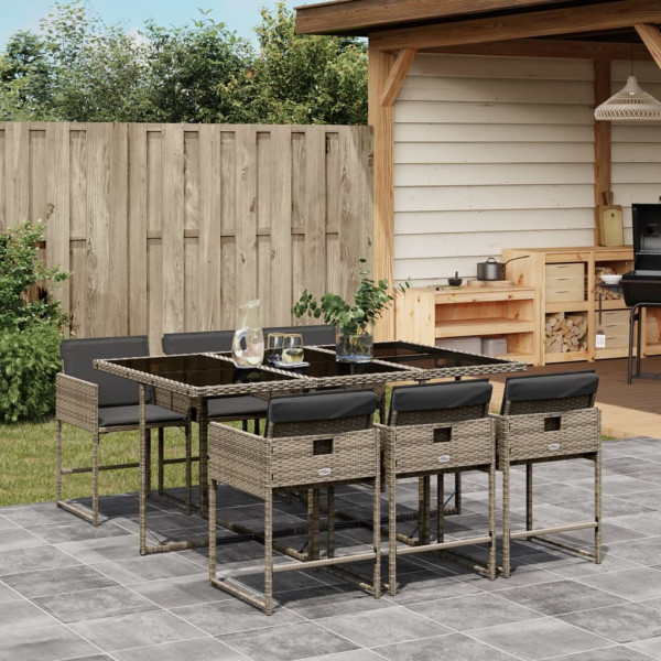 Set comedor jardín 7 pzas y cojines ratán sintético gris Set comedor jardín 7 pzas y cojines ratán sintético gris D