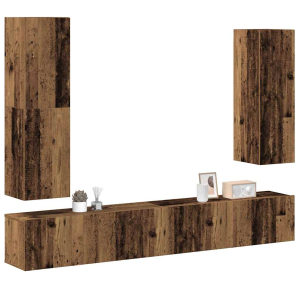 Conjunto de mueble de TV 4 piezas montado la pared madera vieja Conjunto de mueble de TV 4 piezas montado la pared madera vieja D