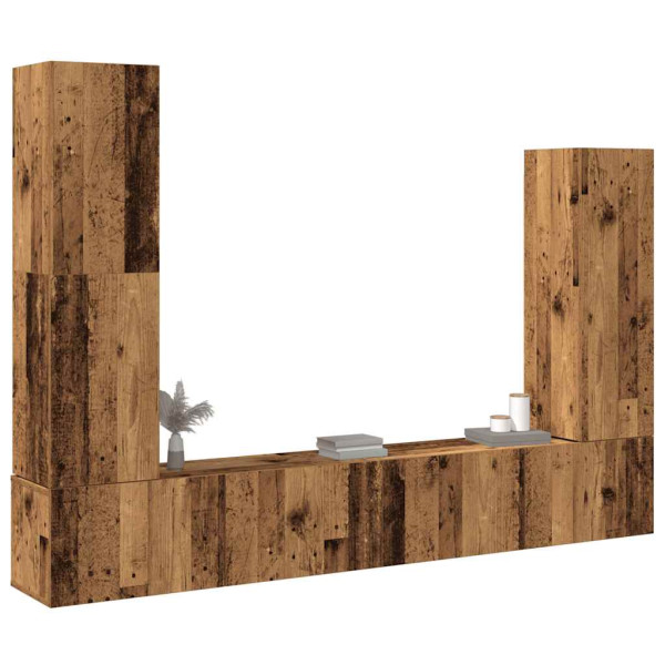 Conjunto de mueble de TV 4 piezas montado la pared madera vieja Conjunto de mueble de TV 4 piezas montado la pared madera vieja D