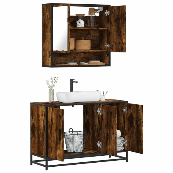 Set de muebles baño 2 pzas madera contrachapada roble ahumado Set de muebles baño 2 pzas madera contrachapada roble ahumado D