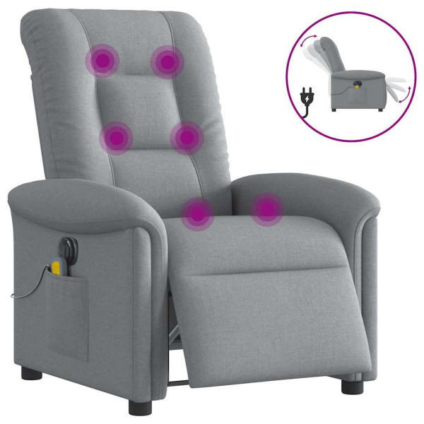 Sillón reclinable de masaje eléctrico tela gris claro Sillón reclinable de masaje eléctrico tela gris claro D