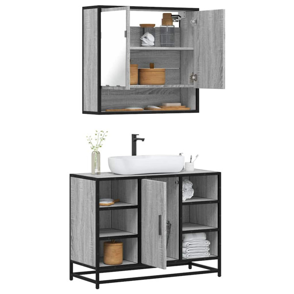 Set de muebles de baño 2 pzas madera contrachapada gris sonoma D