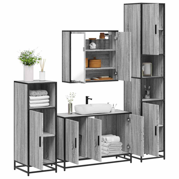 Set de muebles de baño 4 pzas madera contrachapada gris sonoma Set de muebles de baño 4 pzas madera contrachapada gris sonoma D