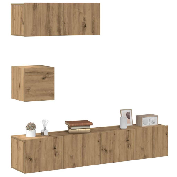 Mueble para TV de pared madera contrachapada artesanal 4 piezas Mueble para TV de pared madera contrachapada artesanal 4 piezas D