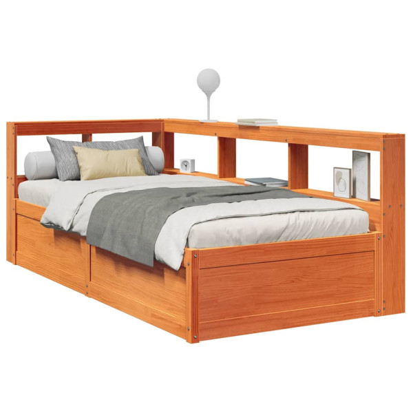 Cama con estantería sin colchón madera maciza marrón 75x190 cm Cama con estantería sin colchón madera maciza marrón 75x190 cm D