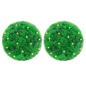Bolas de boj artificial con luces LED 2 unidades 22 cm D