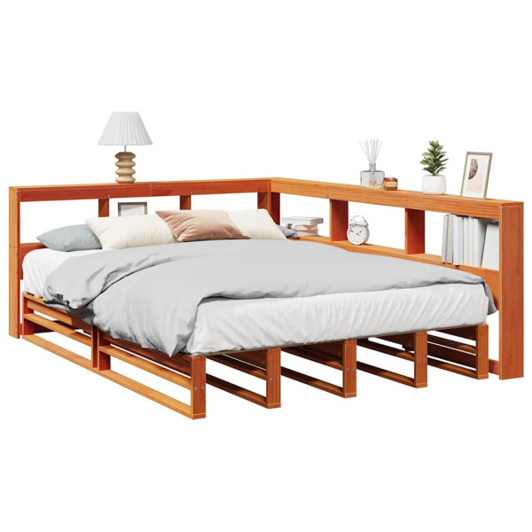 Cama con estantería sin colchón madera maciza marrón 150x200 cm Cama con estantería sin colchón madera maciza marrón 150x200 cm D