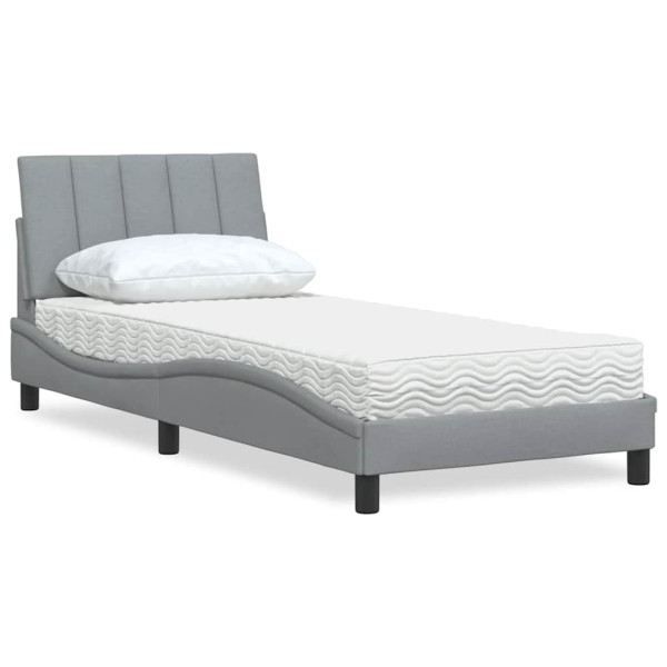 Cama con colchón tela gris claro 90x190 cm D