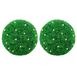 Bolas de boj artificial con luces LED 2 unidades 27 cm D